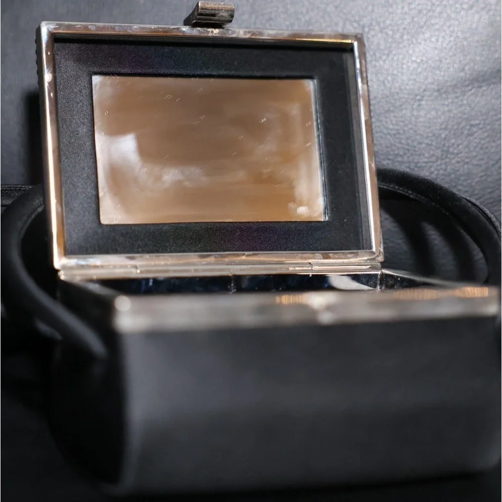 Vintage La Regale black wristlet sparkly top & mirror purse clutch